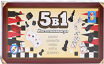 Игра настольная 5в1 1 Toy ``Шашки/шахматы/нарды/карты/домино`` на магните 25х13,2х3,5см Т12060